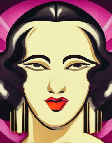 An art deco poster of woman face