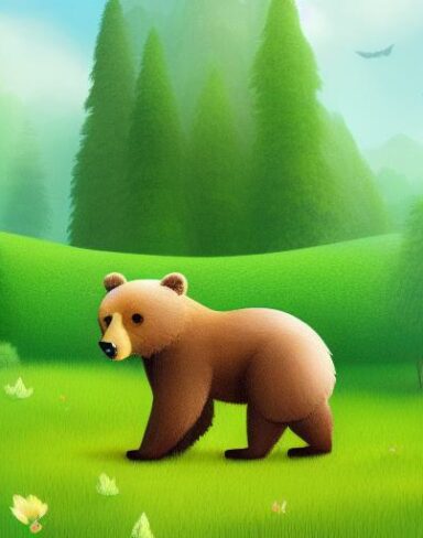 Bear on the lush green field