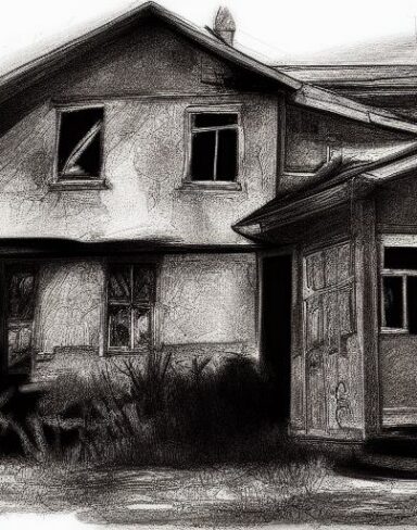 Black and white drawing of a house