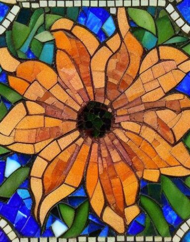 Close up of flower on a mosaic