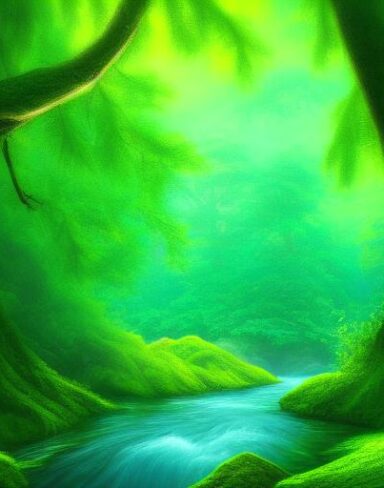 Curve stream running through a green forest