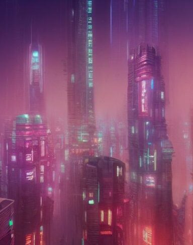 Digital city filled with tall buildings and citizens