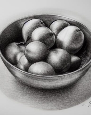 Drawing of a bowl of fruits