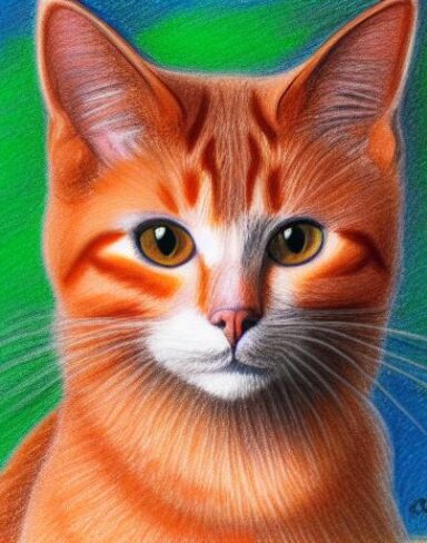 Drawing of a cat by crayon