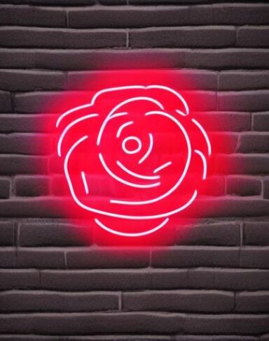 Flower neon sign on brick wall