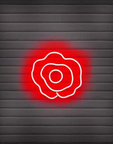 Flower symbol neon sign on the wall