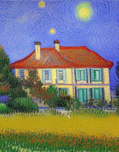 Impressionism painting of the house with a garden