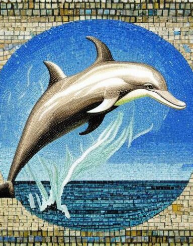 Mosaic of a dolphin in the costal inspired by Charles Ginner