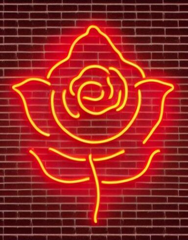 One flower neon sign on a brick wall