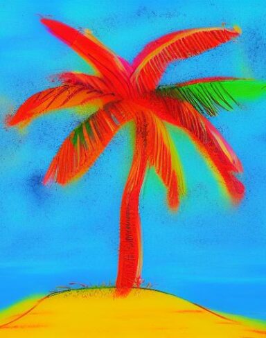 One palm tree on a beach
