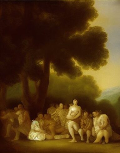 Painting of a group of human in the forest by Francisco de Holanda