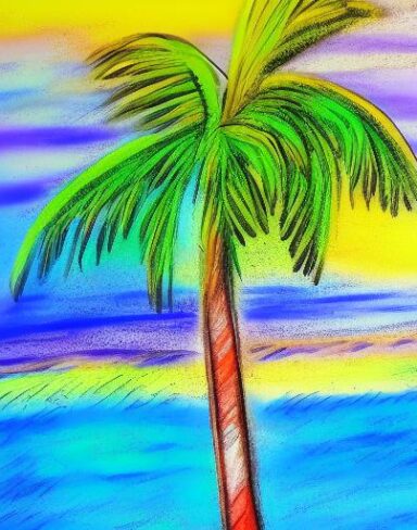 Painting of a palm tree at the beach
