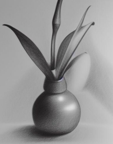 Pencil drawing of a plant in vase