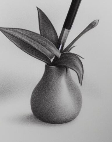 Pencil drawing of a plant in vase