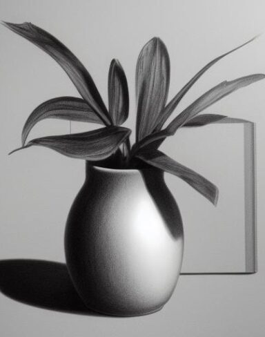 Pencil drawing of a plant in vase