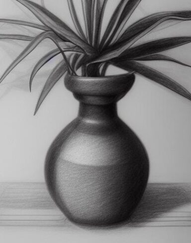 Pencil drawing of a plant in vase