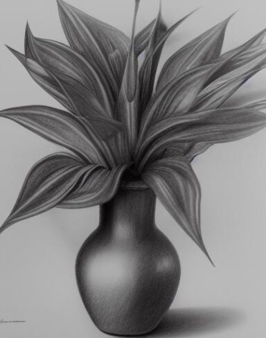 Pencil drawing of a plant in vase