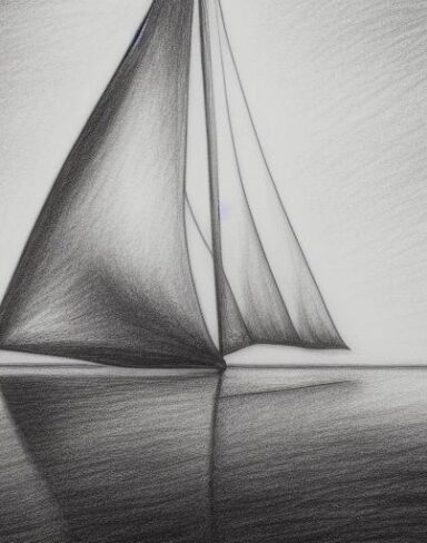 Pencil drawing of a sailboat in the water