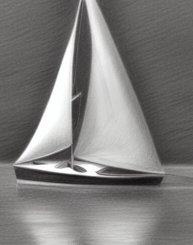 Pencil drawing of a sailboat in the water