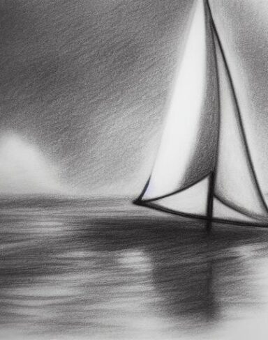 Pencil drawing of a sailboat in the water