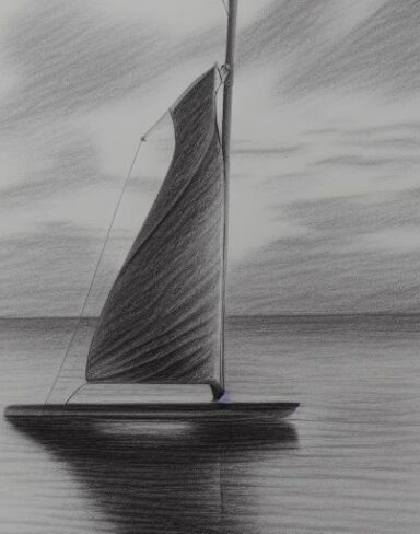 Pencil drawing of a sailboat in the water