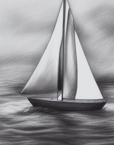 Pencil drawing of a sailboat in the water