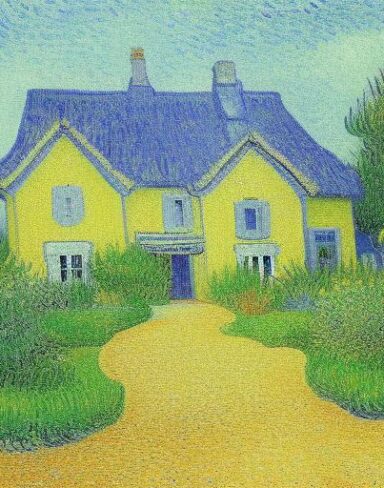 The art painting of a house in garden