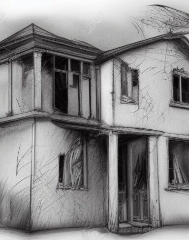 The black and white drawing of a house