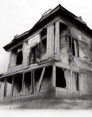 The black and white drawing of the house