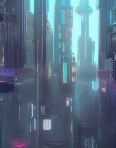 The digital city filled with lots of buildings and citizens