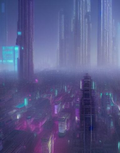 The digital city filled with tall buildings