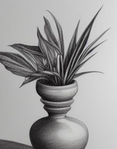 The drawing of a plant in a vase