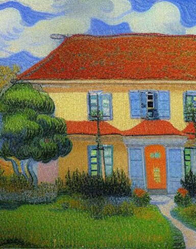 The impressionism painting of the house with a garden