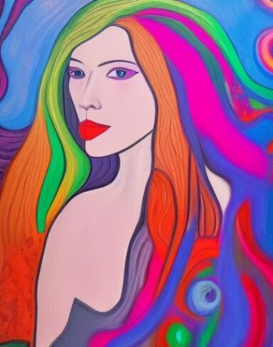 The painting of a woman with long hair