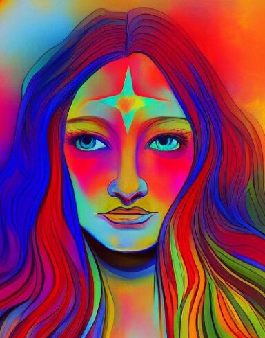 The painting of a woman with long hair