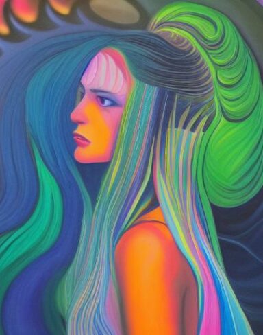 The painting of a woman with long hair