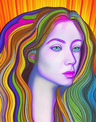 The painting of a woman with long hair