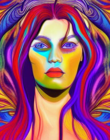 The painting of a woman with long hair