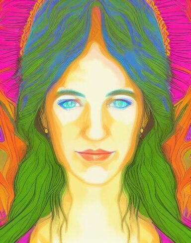 The painting of a woman with long hair