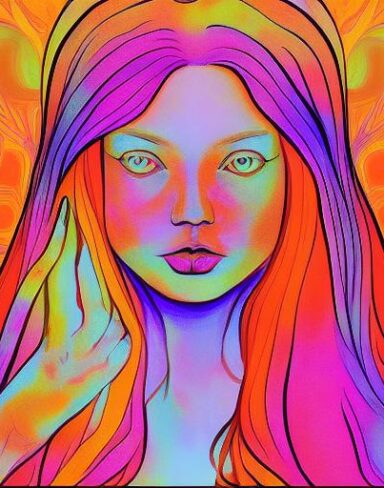 The painting of a woman with long hair