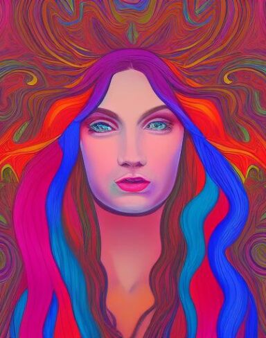 The painting of a woman with long hair