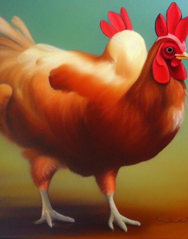 The painting of the hen animal