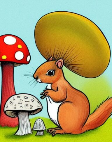 The squirrels and a mushroom