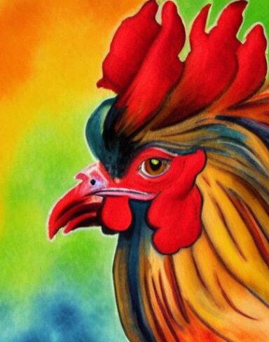 The watercolor painting of a rooster
