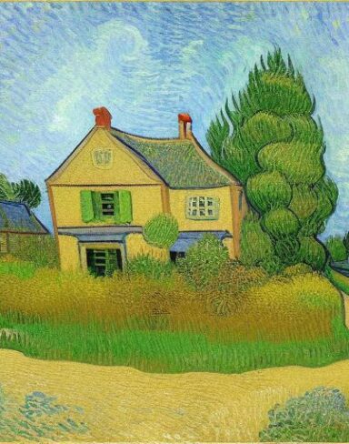 Van gogh painting of a house in a garden