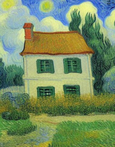 Van gogh painting of a house in a garden