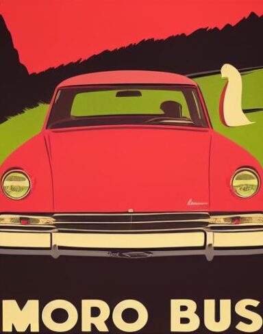 Vintage poster advertising a vehicle