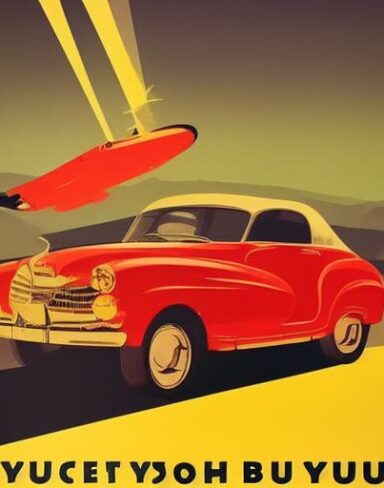 Vintage poster advertising a vehicle