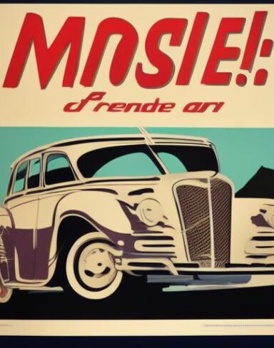 Vintage poster advertising a vehicle