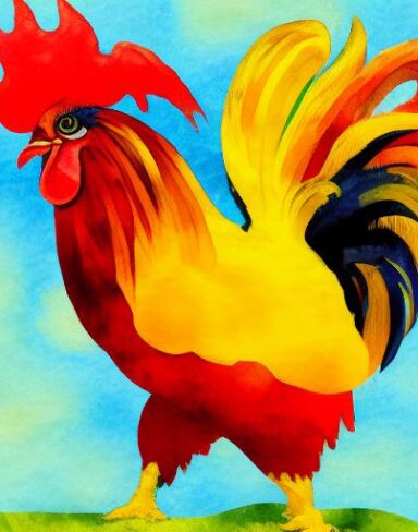 Watercolor painting of rooster